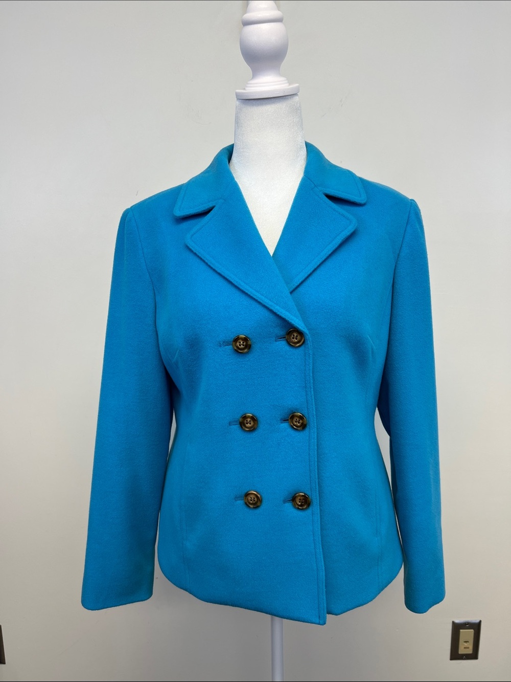Evan Picone Vibrant Blue Rayon Blend Chic Feminine Short Winter Peacoat Size M